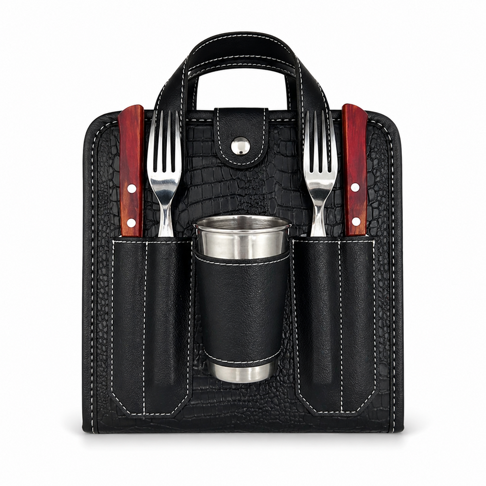 Set De Asado Rigido Doble Con Vaso/Cub Tramontina Dynamic (1037 Crocneg)