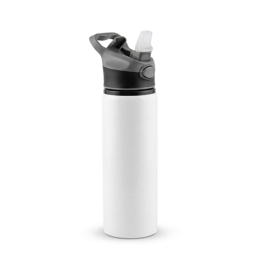 Botella Aluminio Deportiva Con Asa Gris 750ml Blanca | 9074