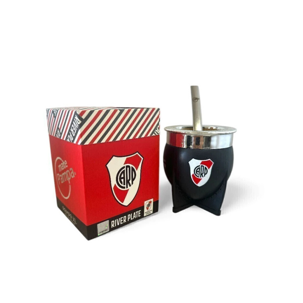 Mate Pampa XL River Plate Negro Con Bombilla