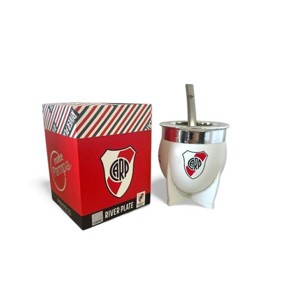 Mate Pampa XL River Plate Blanco Con Bombilla